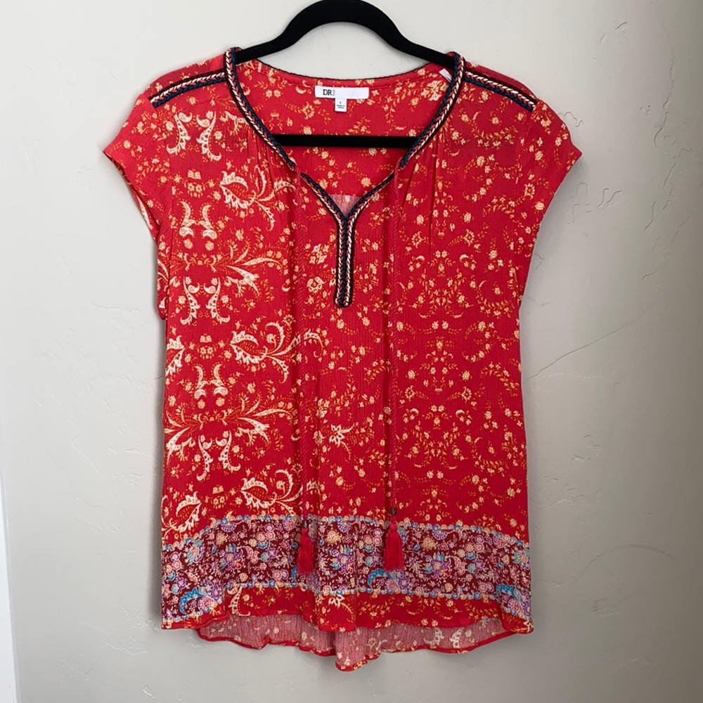 DR2 | Red Patterned Cap Sleeve Top